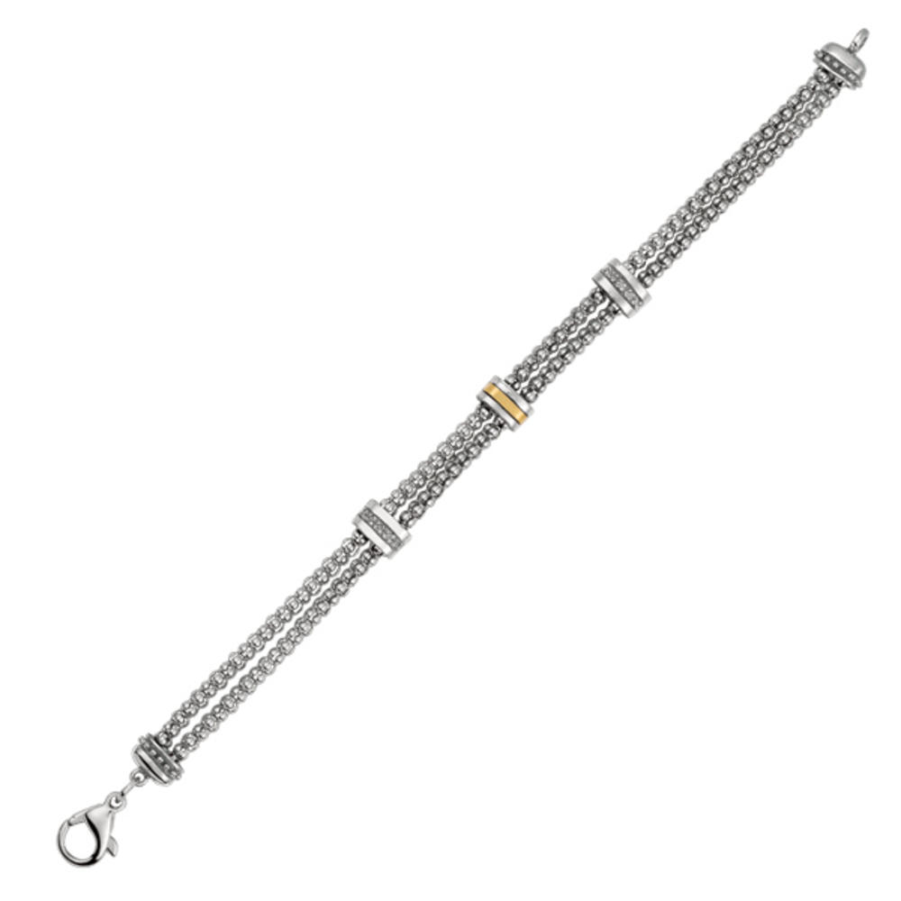Jewelryweb Sterling Silver 18k Gold 7.75 Inch Fancy Diamond Bracelet