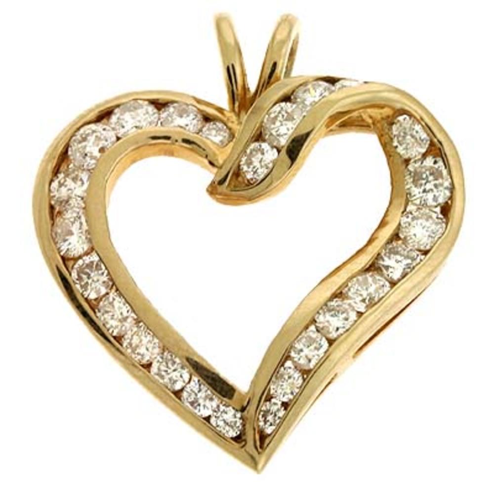 Jewelryweb 14k Yellow Gold Channel-Set Heart 1.19 Ct Diamond Pendant