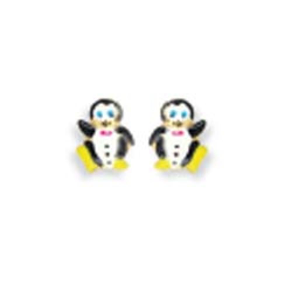 Jewelryweb 14k Yellow Penguin Shaped Childrens Stud Enamel Earrings