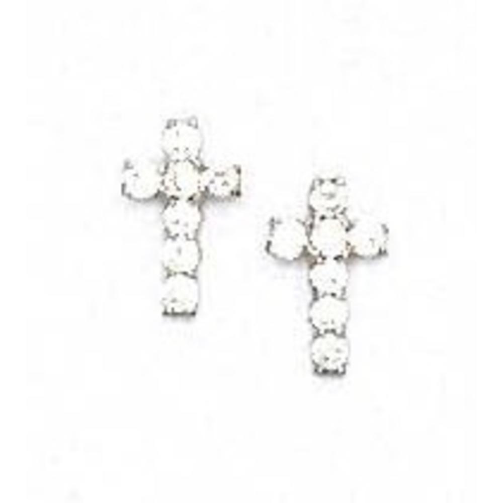 Jewelryweb 14k White Gold 2 mm Round Cubic Zirconia Cross Friction-Back Post Earrings