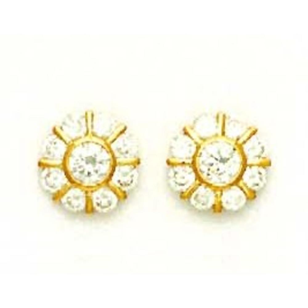 Jewelryweb 14k Yellow Gold Round Cubic Zirconia Flower Design Post Earrings