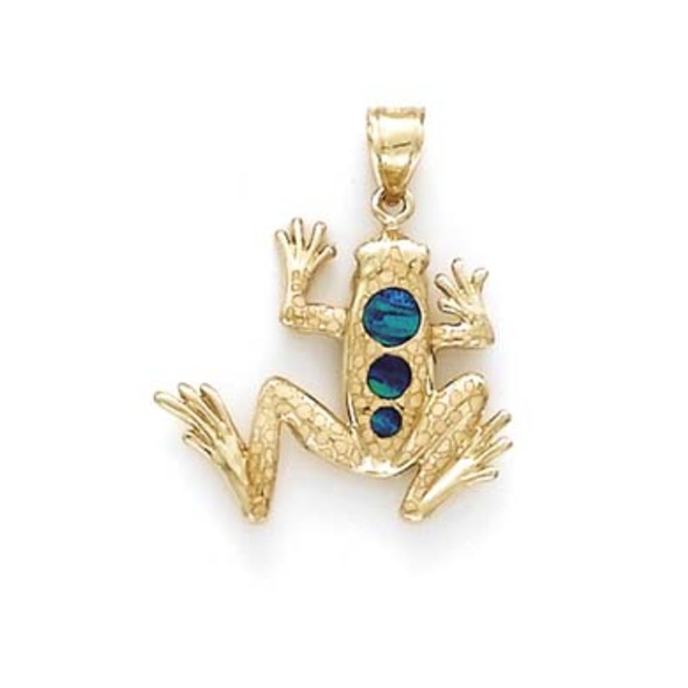 Jewelryweb 14k Gold Frog Simulated Opal Inlay Pendant