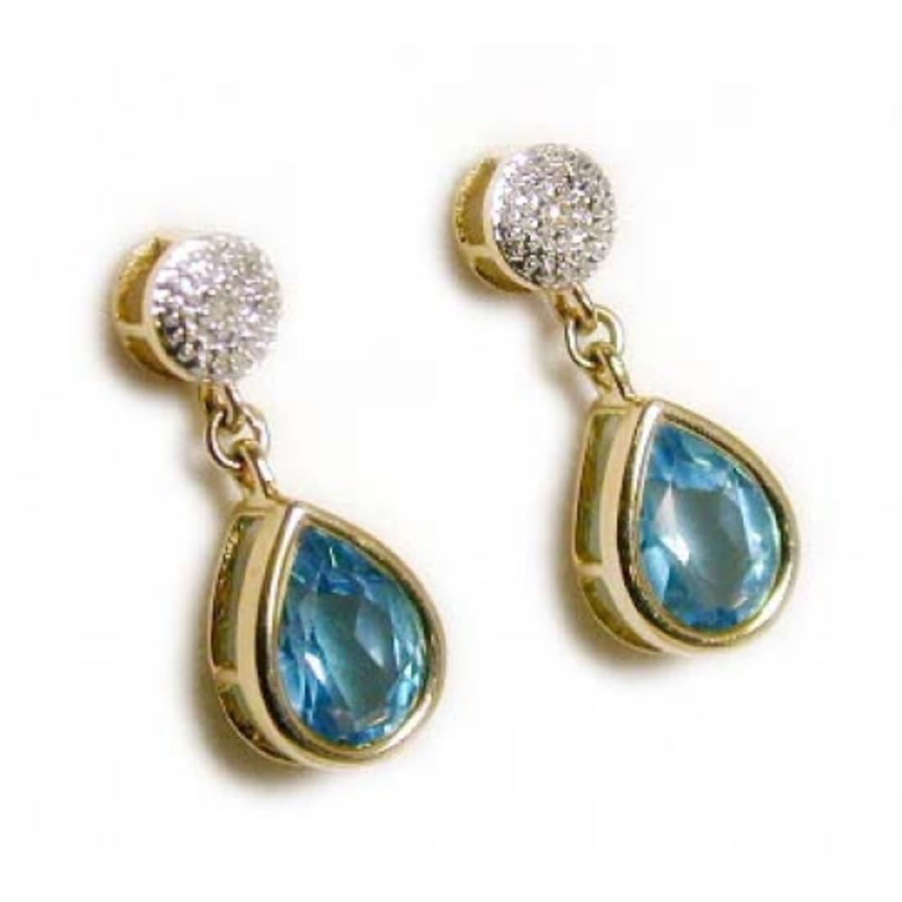 Jewelryweb Blue Topaz and Diamond Drop Earrings