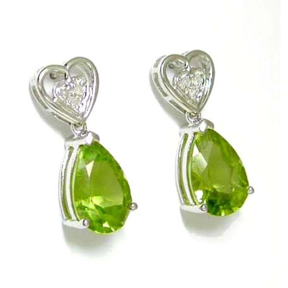 Jewelryweb Peridot and Diamond Heart Shaped Drop Earrings