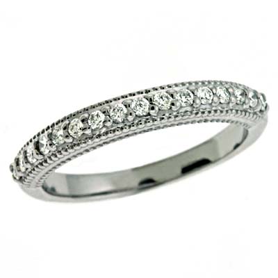 Jewelryweb 14k White Gold Prong-Set 0.24 Ct Diamond Band Ring - Size 7.0