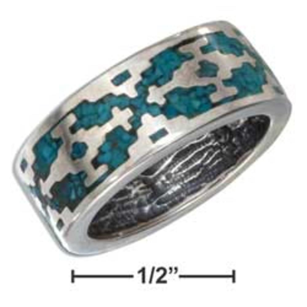 Jewelryweb Sterling Silver Simulated Turquoise Aztec Unisex Band Ring - Size 12