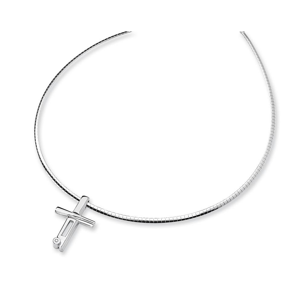 Jewelryweb Sterling Silver and Diamond Cross Slide Necklace