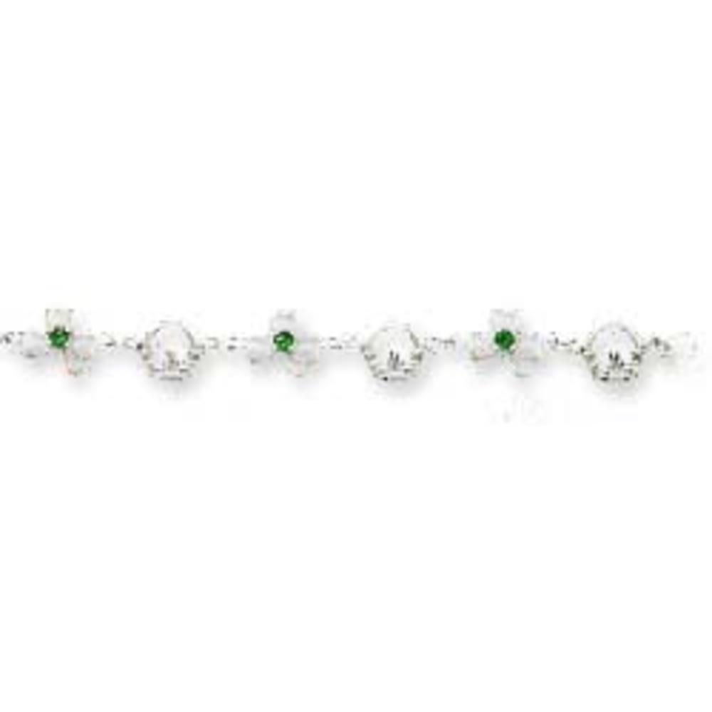 Jewelryweb 7 In Claddaugh Shamrock With Green Glass Bracelet