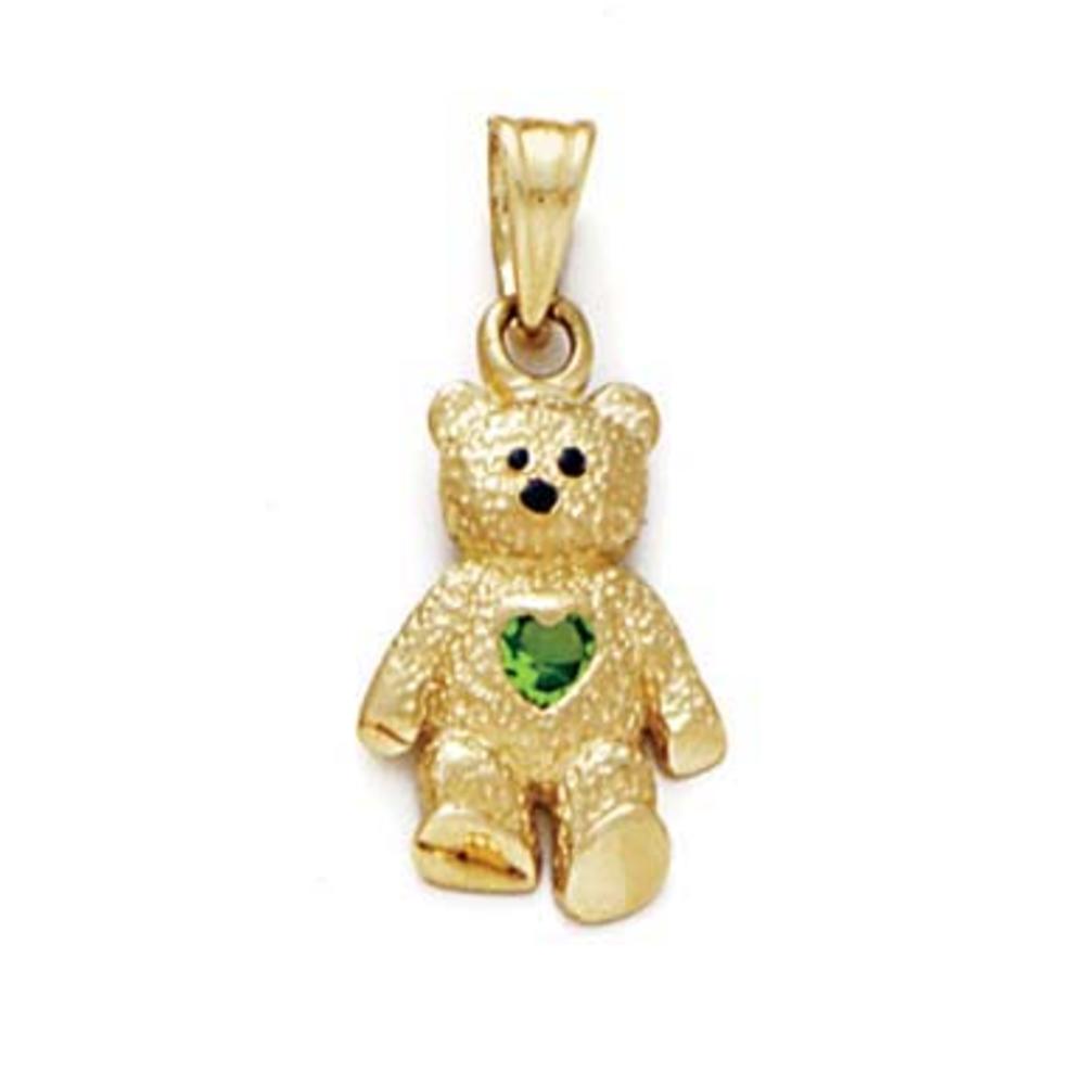 Jewelryweb 14k Yellow Gold Teddy Bear August Birthstone Pendant 15/16 Inch long