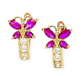 Jewelryweb 14k Yellow Gold July Birthstone Ruby Cubic Zirconia Butterfly Leverback Earrings - Measures 12x7mm