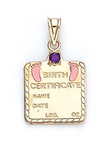 Jewelryweb 14k Yellow Gold Garnet Baby Girl Birth