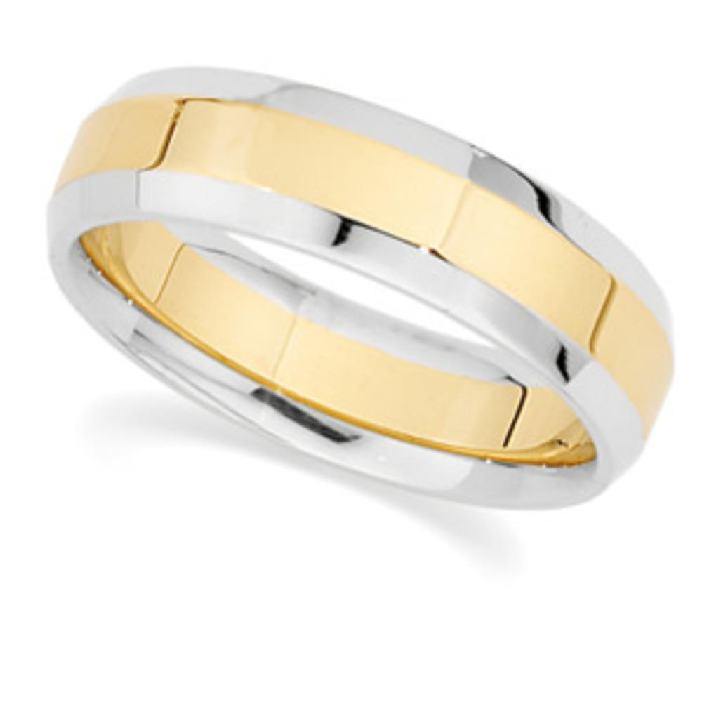 Jewelryweb Platinum 18k Gold Two-Tone Design Band Ring - Size 6.5