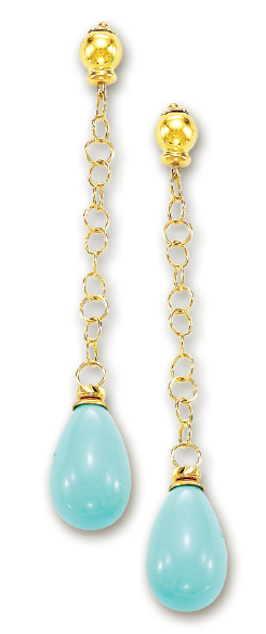 Jewelryweb 14k Yellow Elegant Drop Simulated Turquoise Earrings