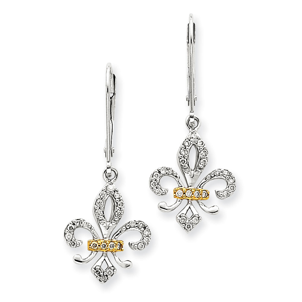 Jewelryweb 14k White Gold And Rhodium Diamond Fleur De Lis Earrings Jewelryweb 14k White Gold And Rhodium Diamond Fleur De Lis Earrings 1