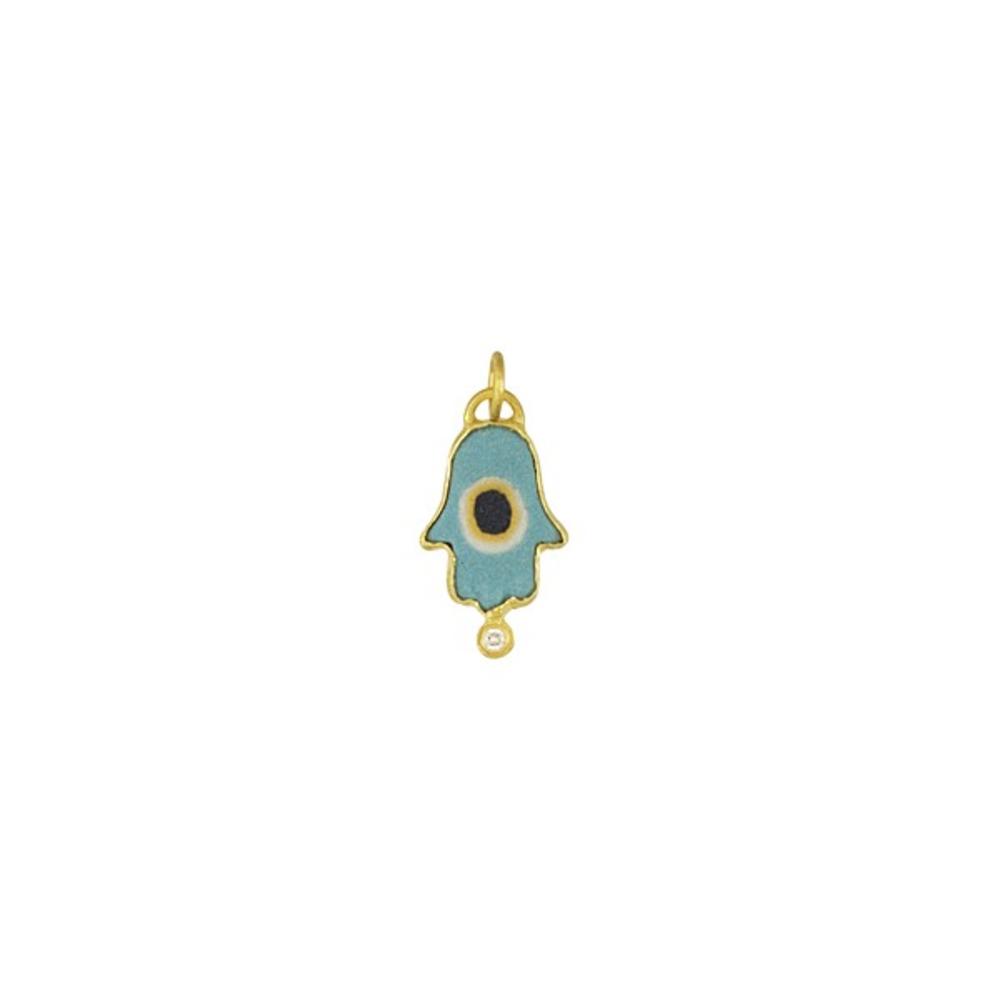 Jewelryweb 24k Yellow Gold .01 Dwt Diamond Pendant Hand Eye Turquois Evil Eye Small Hand