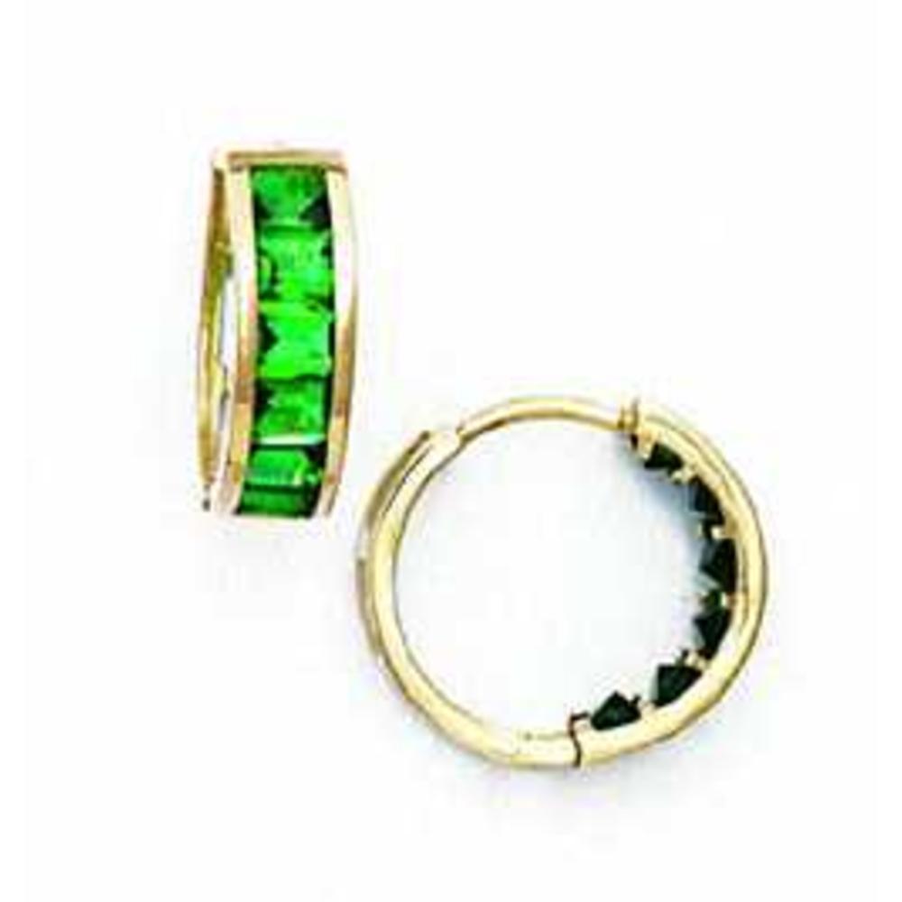 Jewelryweb 14k Yellow Gold 3 mm Square Green Cubic Zirconia Hinged Earrings