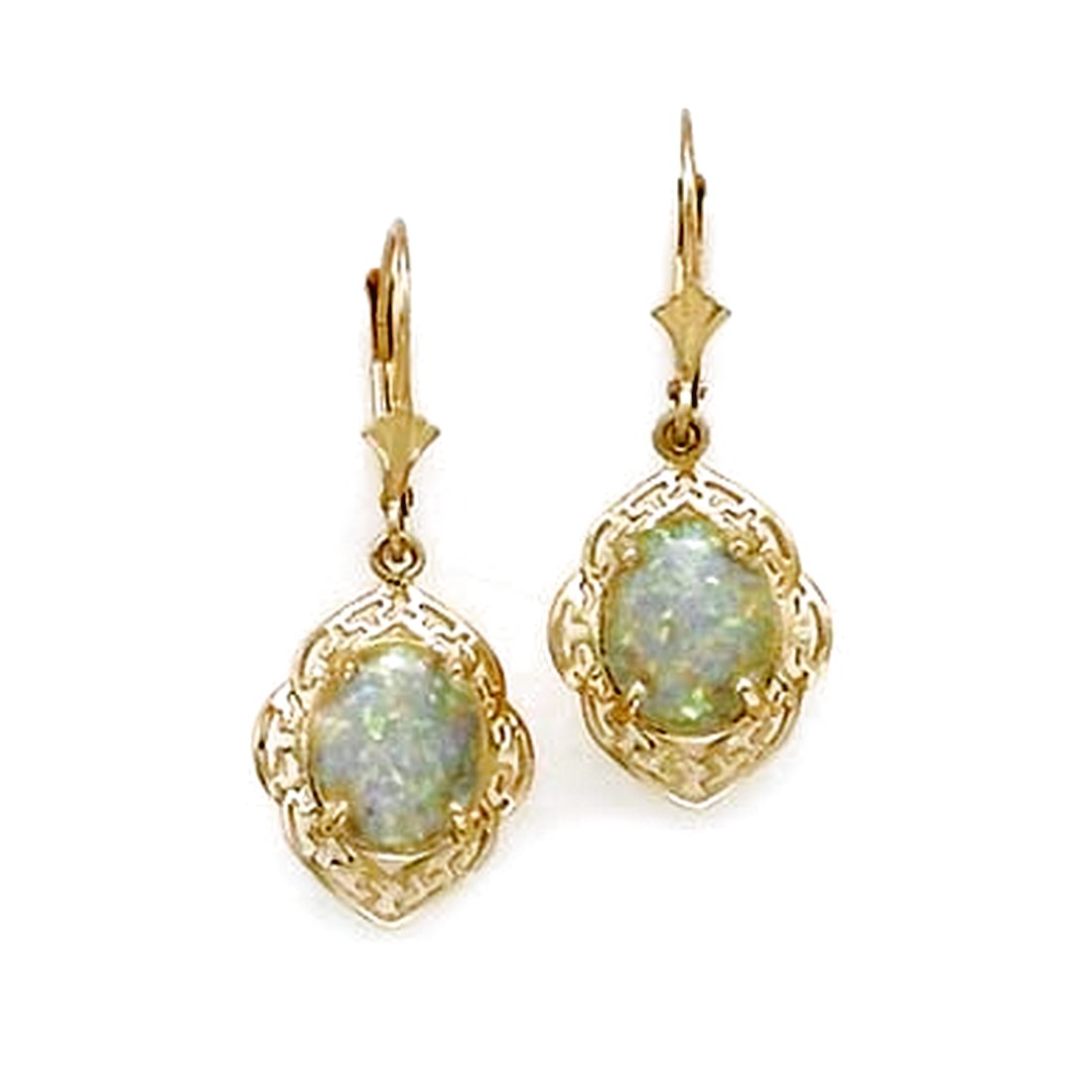 Jewelryweb 14k Yellow Gold Simulated Opal Earrings