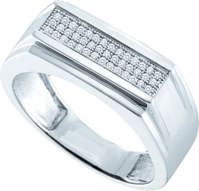 Jewelryweb 10k White Gold 0.15 Dwt Diamond Micro Pave Set Mens Band Ring