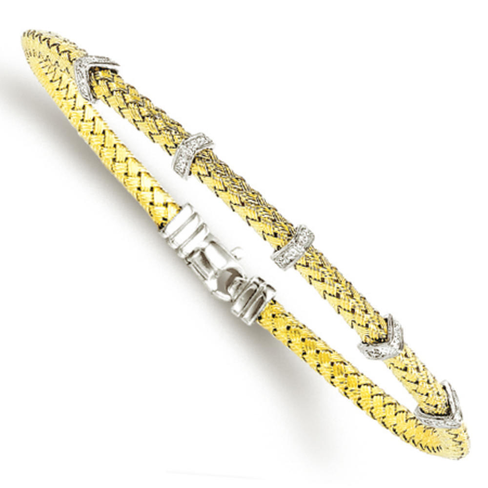 Jewelryweb 14k Two-Tone Woven Shape Bangle Diamond Bracelet - 7.25 Inch