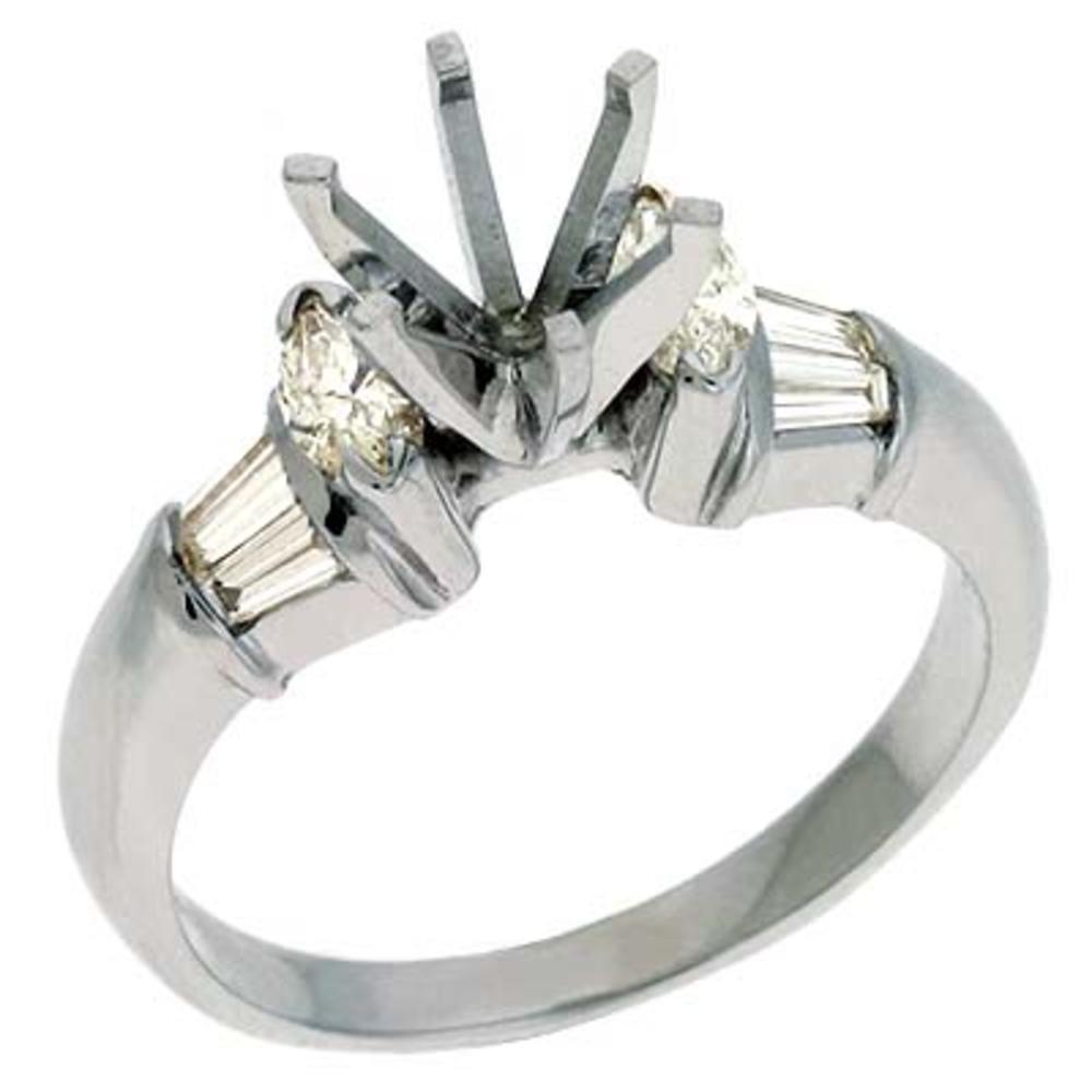 Jewelryweb 14k White Gold Baguette Diamond Semi-Mount Engagement Ring