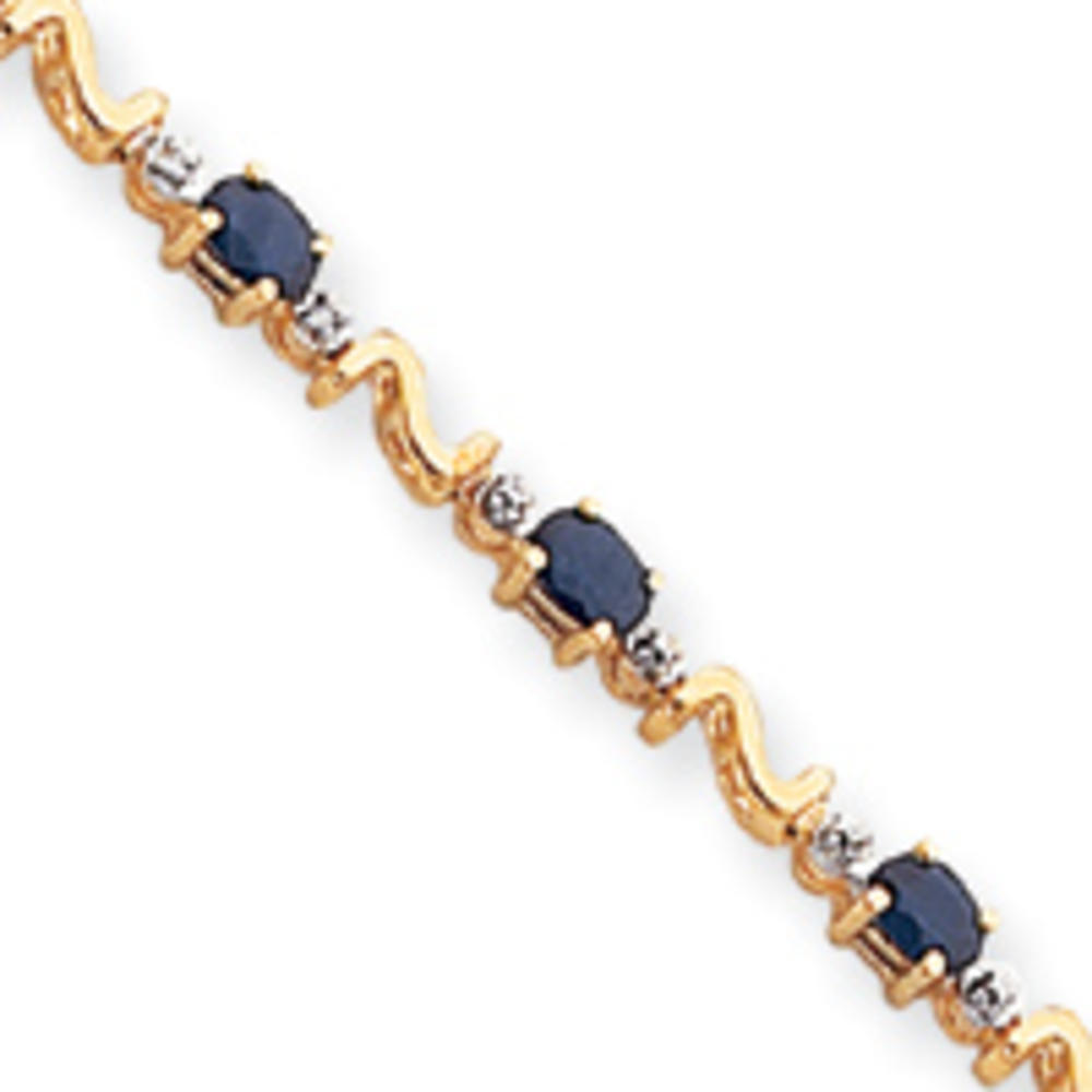 Jewelryweb 14k Yellow Gold S-Link Diamond Sapphire Bracelet - 7 Inch - Lobster Claw