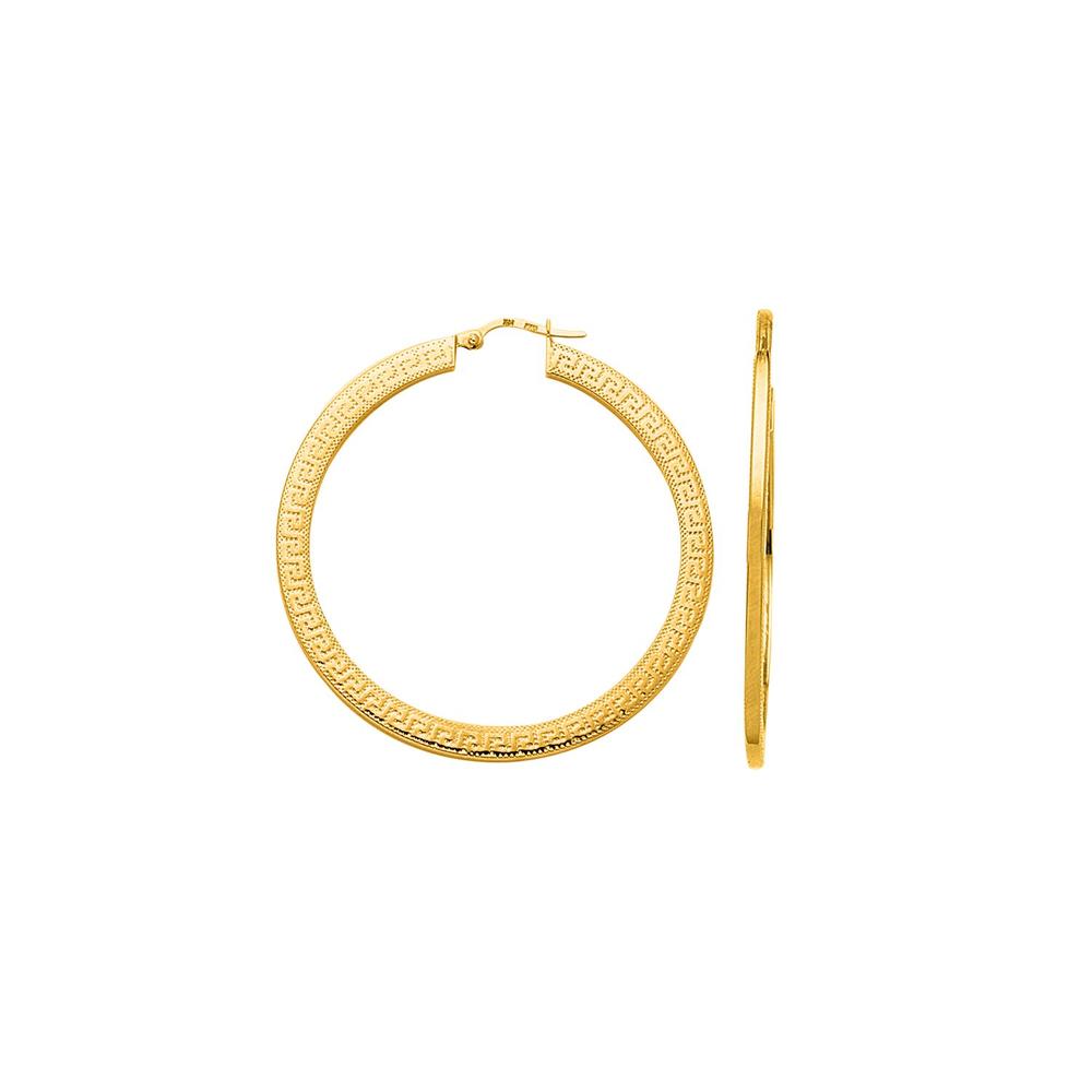 Jewelryweb 14k Yellow Large Greek Key Hoop Earrings