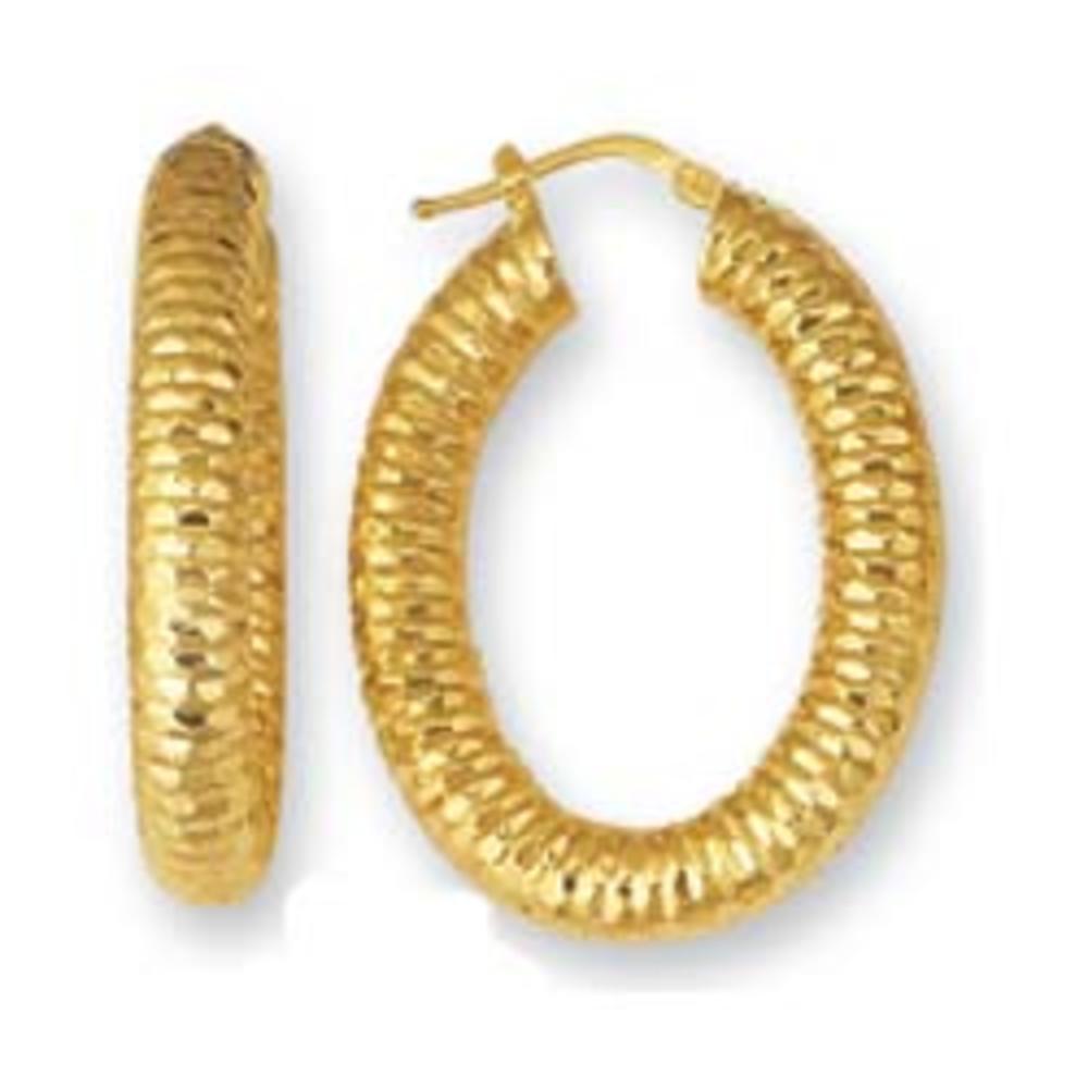 Jewelryweb 14k Yellow Fancy Oval Hoop Earrings