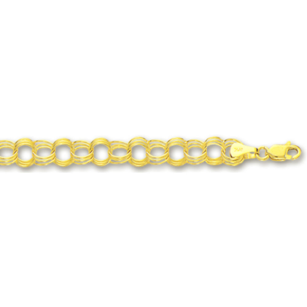 Jewelryweb 14k Yellow 5 mm Triple Ring Charm Bracelet - 7 Inch