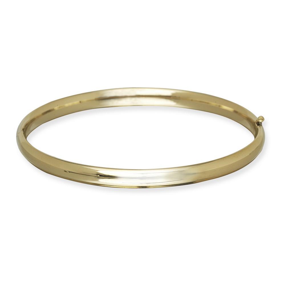 Jewelryweb 14k Yellow Gold 5.0mm Plain Shiny Round Dome Classic Bangle Bracelet With Clasp