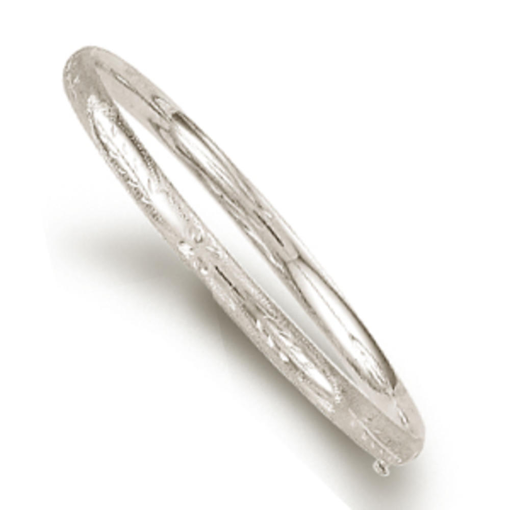 Jewelryweb 14k White Gold 5.0mm Florentine Round Dome Classic Bangle Bracelet With Clasp