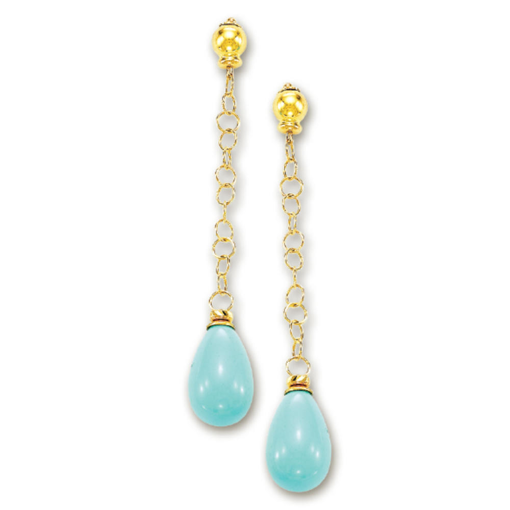 Jewelryweb 14k Yellow Elegant Drop Simulated Turquoise Earrings
