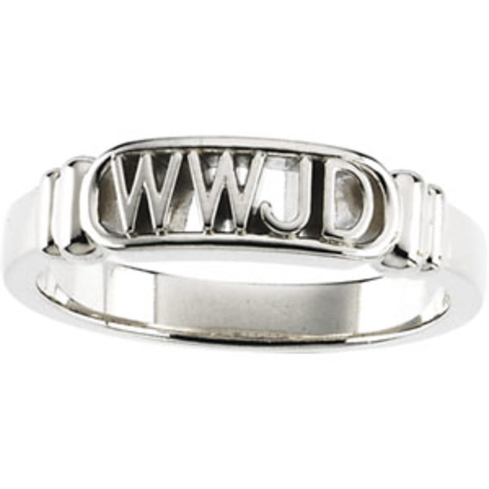 Jewelryweb 14k White Gold What Would Jesus Do Ring - Size 4 Ladies