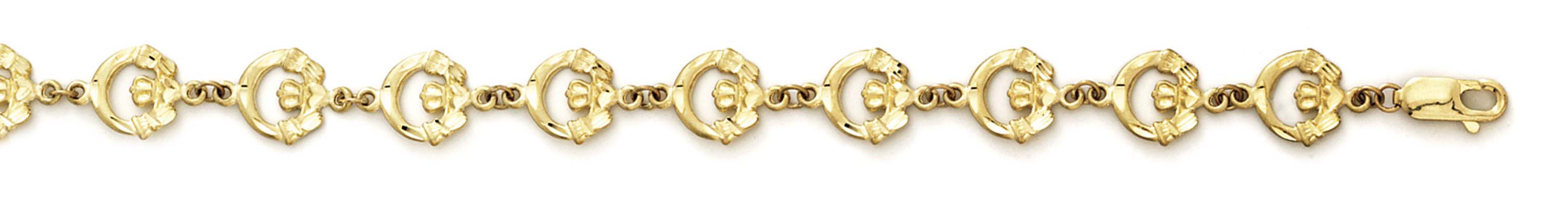 Jewelryweb 14k Yellow Gold Claddagh Bracelet - 7.25 Inch