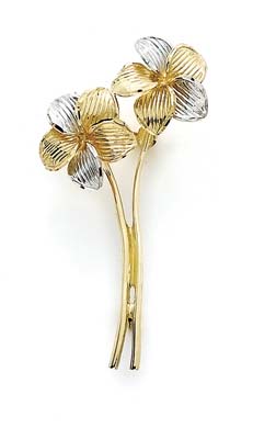 Jewelryweb 14k Two-Tone Gold Two Flowers Pin