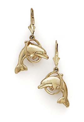 Jewelryweb 14k Yellow Gold Leverback Dolphin In Hoop Earrings
