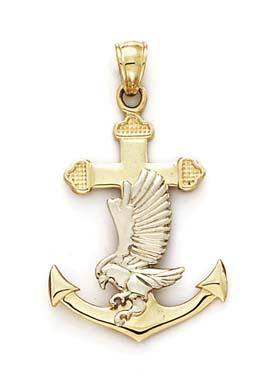 Jewelryweb 14k Two-Tone Gold Anchor and Eagle Pendant
