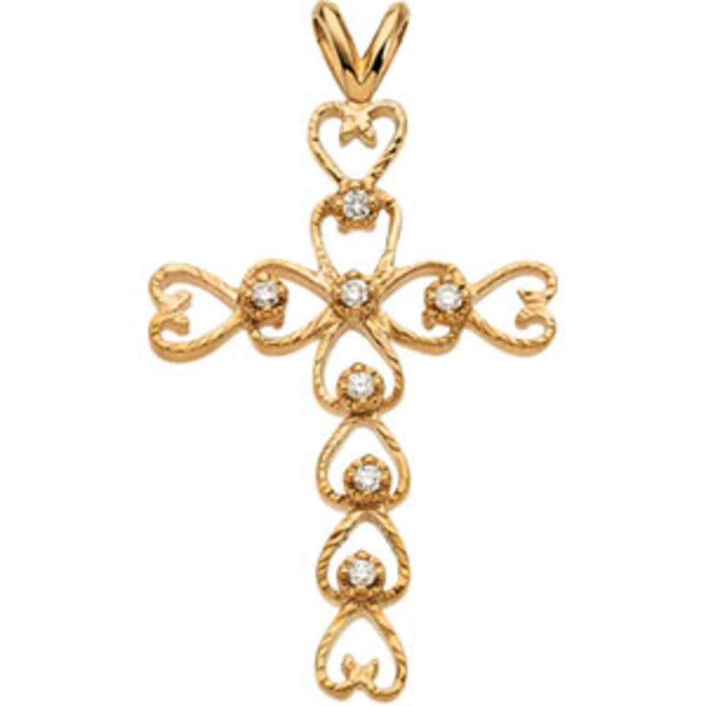 Jewelryweb 14k Yellow Gold Cross Pendant With Diamond 35.5x21mm