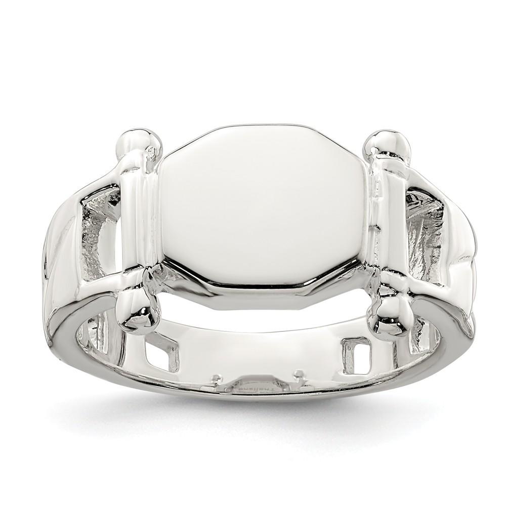 Jewelryweb Sterling Silver Fancy Signet Ring - Size 7