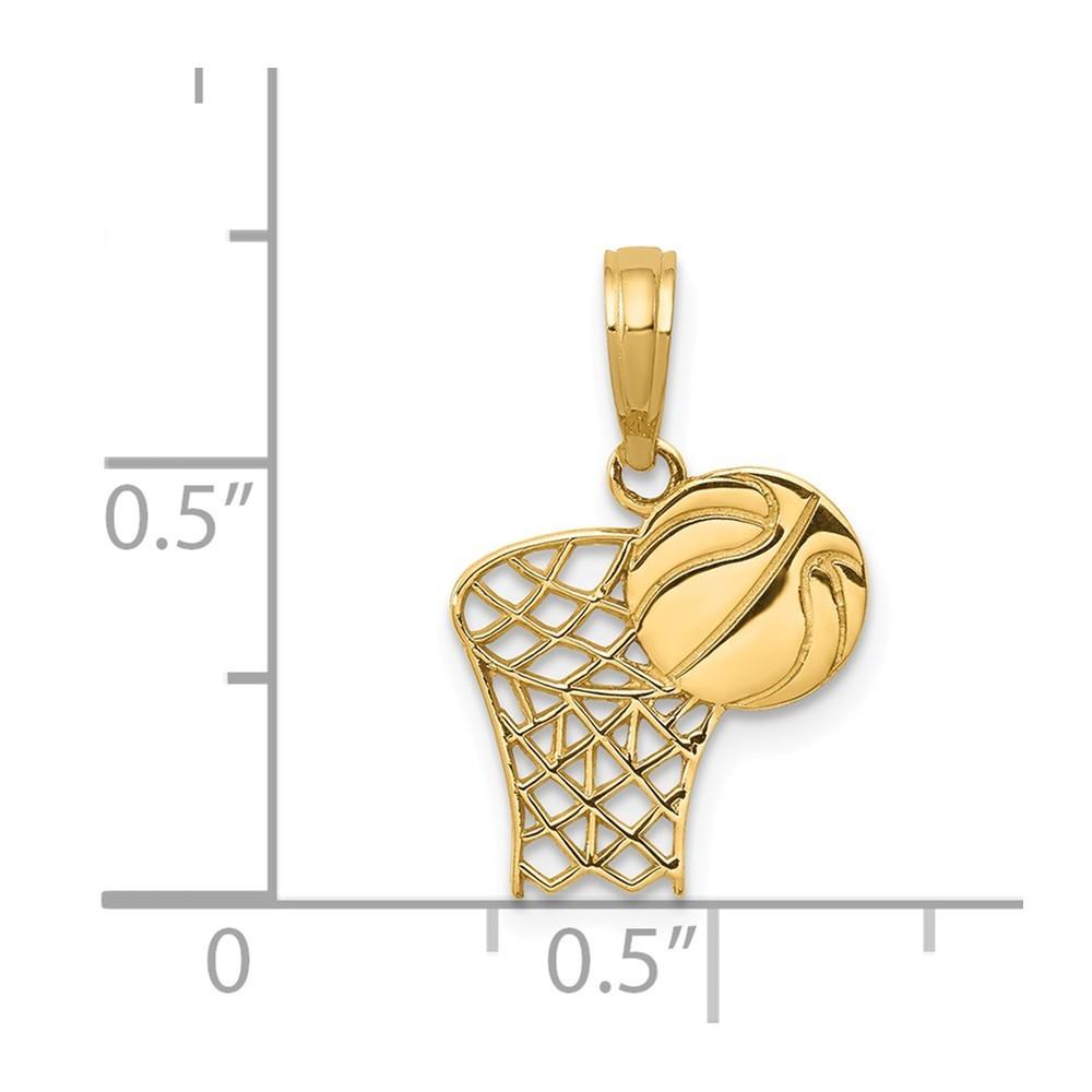 Jewelryweb 14k Yellow Gold Basketball Hoop and Ball Pendant - Measures 18.4x12.5mm
