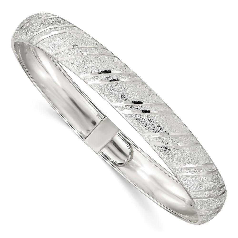 Jewelryweb Sterling Silver Polished and Textured Adjustable Bangle Bracelet