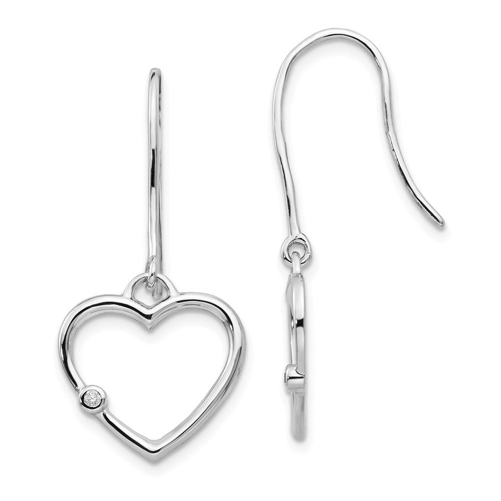Jewelryweb Sterling Silver White Ice Diamond Heart Earrings - Measures 31x15mm Wide