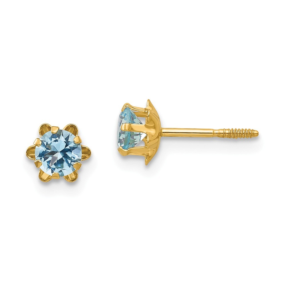 Jewelryweb 14k Yellow Gold 4mm Simulated Aquamarine (Mar) Screw-Back Earrings - Measures 4x4mm