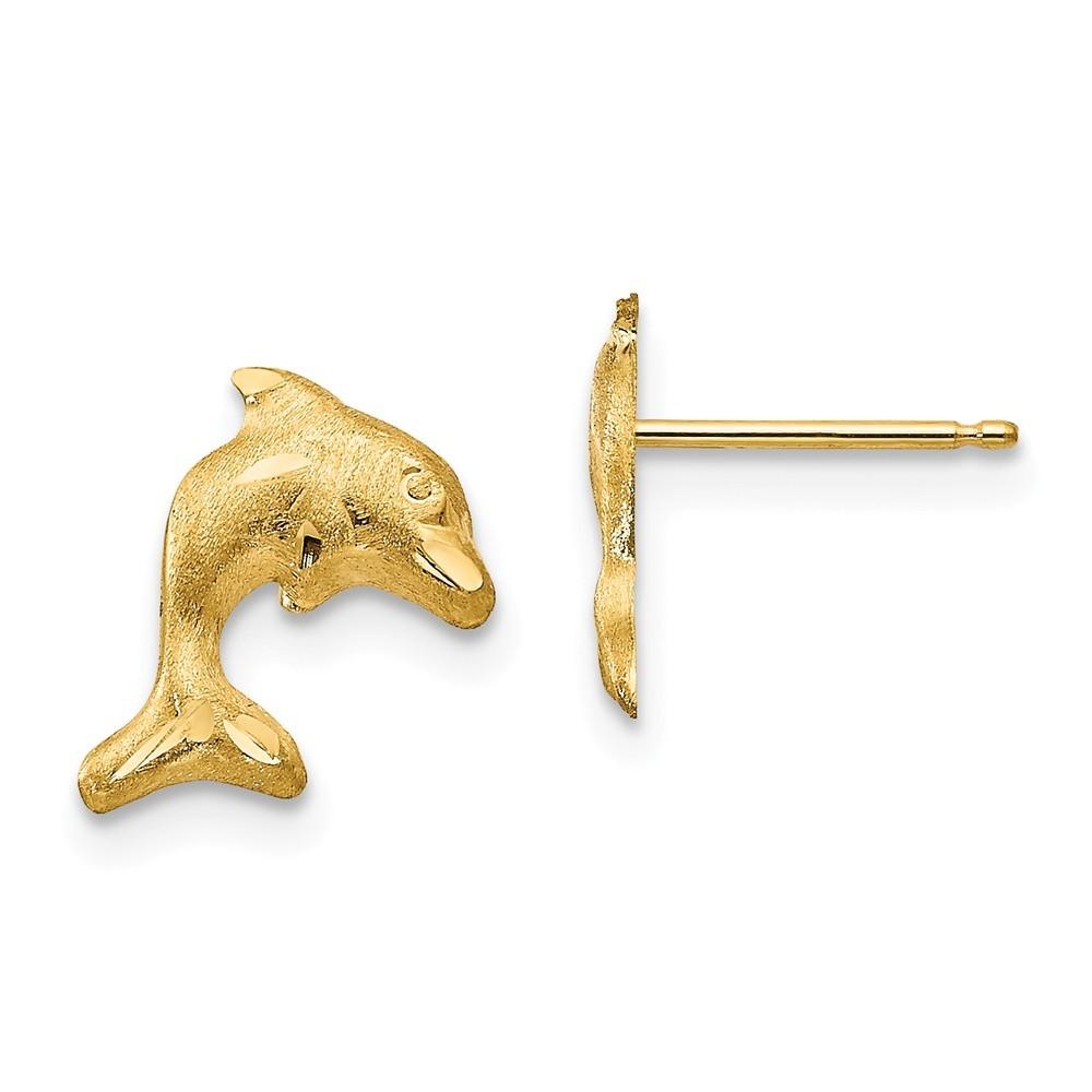 Jewelryweb 14k Yellow Gold Satin Dolphin Earrings - Measures 10x9mm