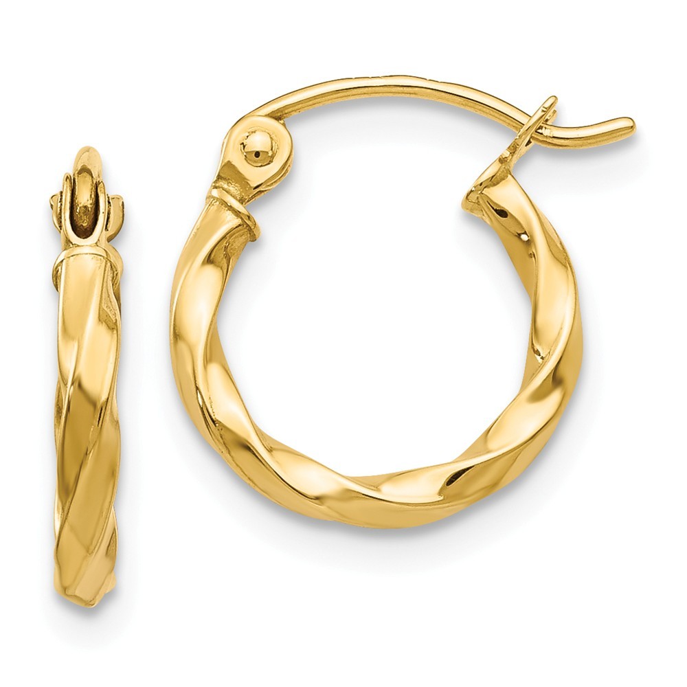 Jewelryweb 14k Yellow Gold Twist Polished Hoop Earrings - Measures 10x12mm Wide 2mm Thick