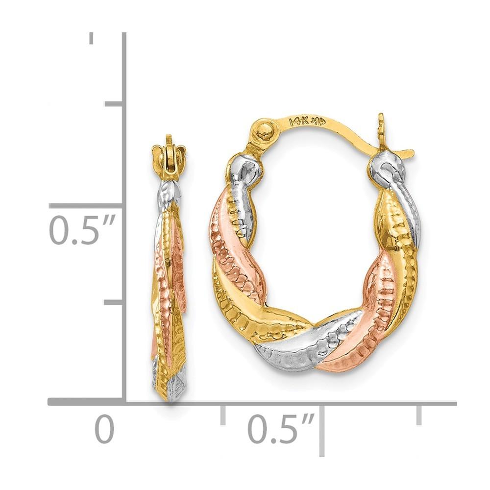 Jewelryweb 14k Yellow Gold and White And Rose Rhodium Hollow Scalloped Hoop Earrings - Measures 17x13mm Wide 3m