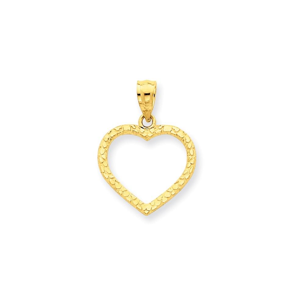 Jewelryweb 14k Yellow Gold Sparkle-Cut Nugget Heart Pendant - Measures 15x20.7mm