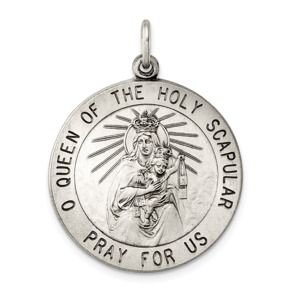 Jewelryweb Sterling Silver Our Lady Of The Holy Scapular Medal Charm - Measures 35x25mm Wide