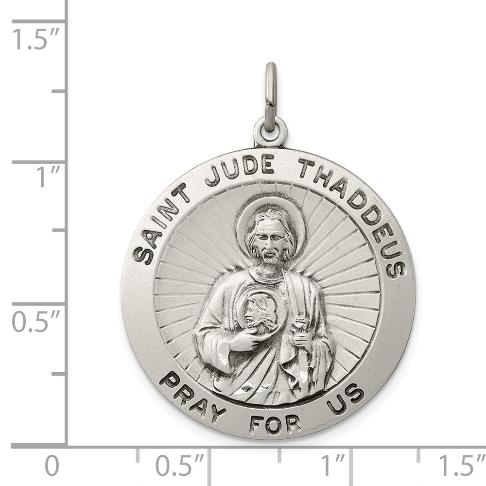 Jewelryweb Sterling Silver St. Jude Thaddeus Medal Charm - Measures 35x25mm Wide