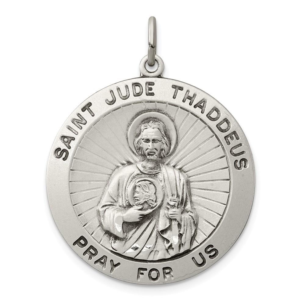 Jewelryweb Sterling Silver St. Jude Thaddeus Medal Charm - Measures 35x25mm Wide