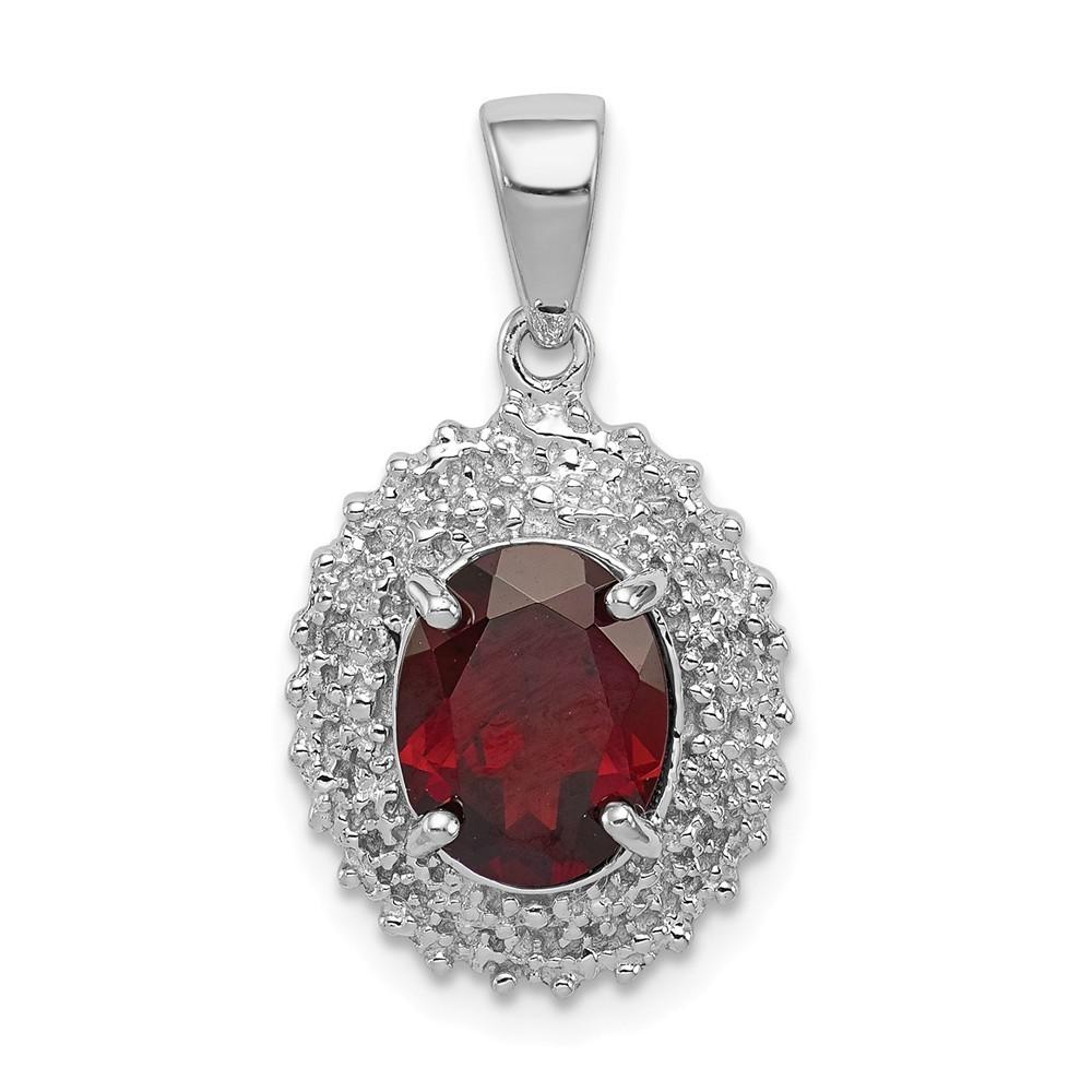 Jewelryweb Sterling Silver Rhodium Garnet and Diamond Pendant